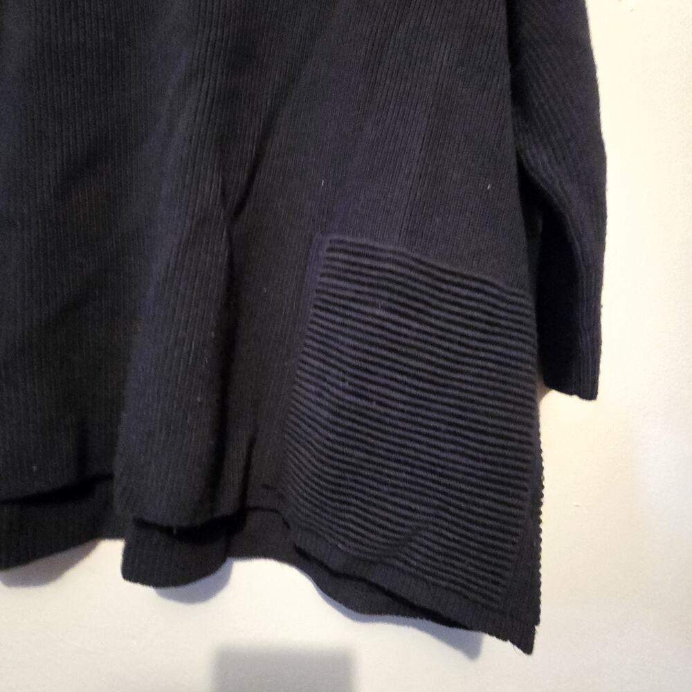 Lafayette 148 Ribbed Knit‎ Dolman Sweater Womens LG Navy Wool Pocket Lagenlook - Picture 7 of 11